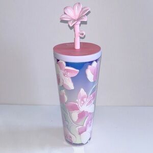 Starbucks floral cherry blossom Tumbler with Pink Flower Lid